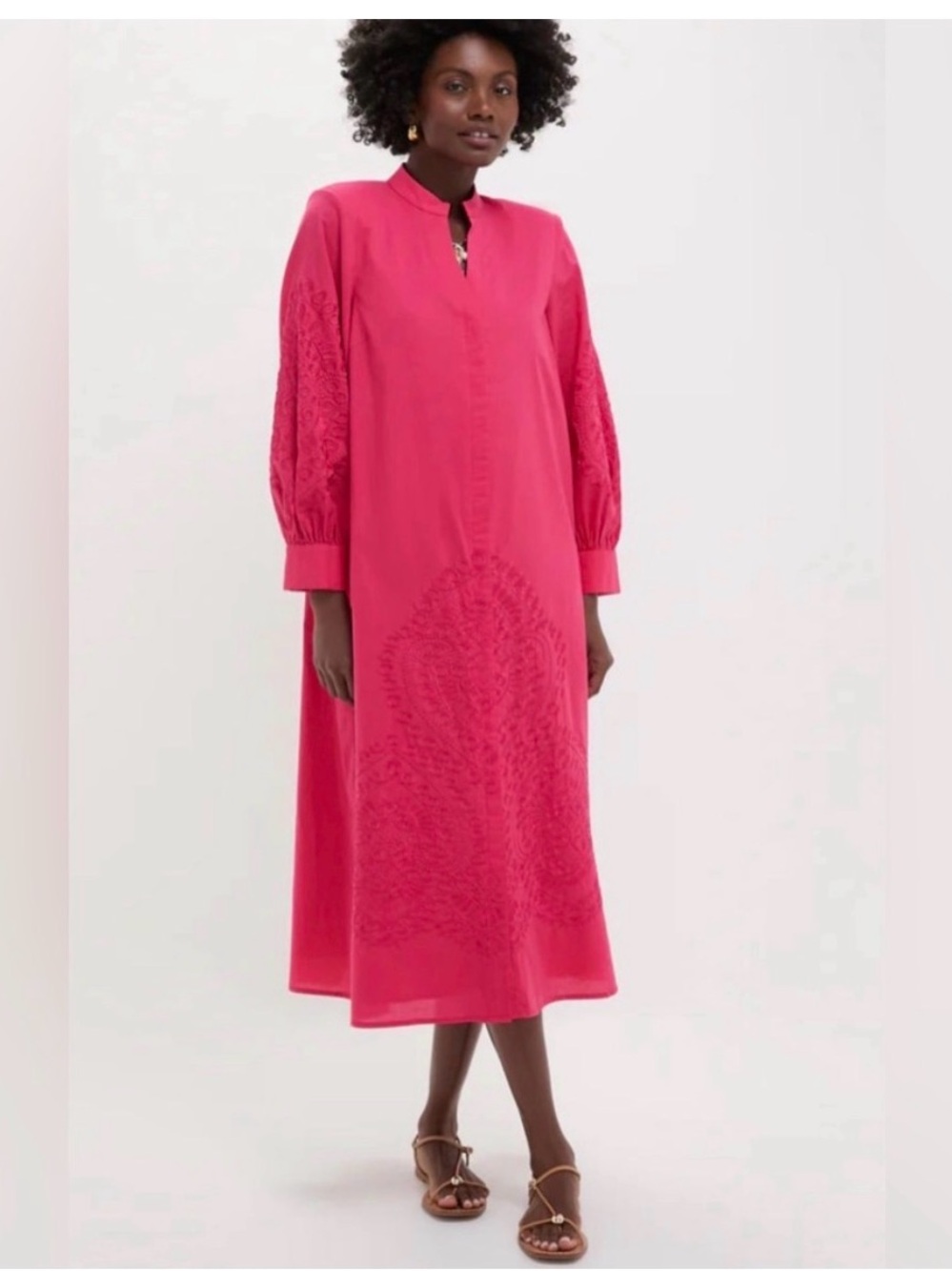 Tuckernuck Hyacinth House Wisteria Caftan Guava Hot Pink Embroidered Maxi Dress